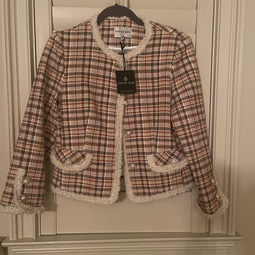 Patty Kim Women's Olive/Ginger Louvre cropped jacket